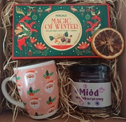 Zestaw  box kosz prezentowy Święta Mikołaj Miód Kubek Czekoladki