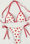 Nowy czerwono-biały bikini z nadrukiem truskawek strój kąpielowy (S)