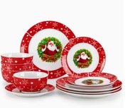 Serwis zestaw 16 świątecznych talerzy obiadowych Św Mikołaj Boże Narodzenie