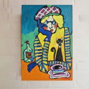 Obraz olejny portret dama i kot