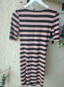 Sukienka z wiskozy Casual M długi rękaw 3/4 paski łososiowa przed kolano