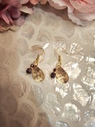 Kolczyki handmade srebro pozłacane z naturalnych kamieni hematyt granat