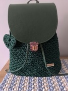 Zielony szydełkowy plecak ręcznie wykonany na szydełku handmade 