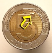 5 ZŁOTYCH 2025 [nr kat. 108] MONETA > DESTRUKT > DUŻA NADLEWKA NA REWERSIE