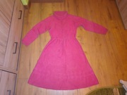 Sukienka wełniana robiona na drutach różowa malinowa PRL vintage długa