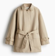 H&M__Kurtka z diagonalu, krótki trencz z związanym paskiem__S/36