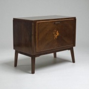 Lata 60-te, duńska komoda RTV, drewno jesionowe, intarsjowane.