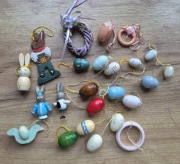 Figurki drewniane vintage wielkanoc królik jajka retro ozdoby drewno