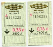 Bilet MPK Poznań - 0.38zł/3800zł oraz 0.76zł/7600zł 