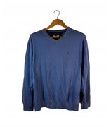 Sweter w serek Tommy Hilfiger niebieski logo XL