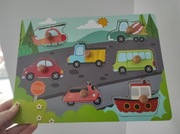 drewniana układanka pojazdy auta zabawka dla malucha