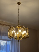 Żyrandol do salonu, szklany, mosiądz 