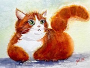Pulchny rudy kot Original Akwarela A5