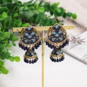 Duże orientalne kolczyki jhumki kolor złoty niebieski dzwonki etno folk