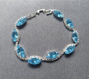 Branzoletka błękitne niebieskie kryształki srebrne cyrkonie długość 20cm