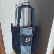Szmacianka z kotem-ekotorba zakupowa z jeansu-zapinana na zamek-rękodzieło