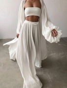 Luźny zestaw na plażę biały spodnie tunika stanik rozmiar S NOWY