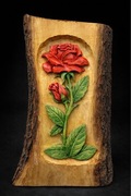 Ręcznie rzeźbiona róża z drewna lipowego 45x25 cm, płaskorzeźba, dekoracja