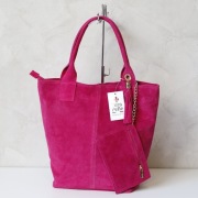 Torebka shopper Vera Pelle zamsz róż fuksja 