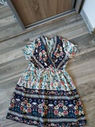 SHEIN__ KOLOROWA SUKIENKA DEKOLT KOPERTOWY KWIATY WISKOBDB__ 40/42