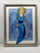 Anioł stróż ręcznie malowany na szkle niebieski