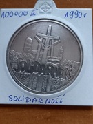 100000 złoty z 1990 SOLIDARNOŚĆ "A" srebro