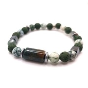Męska bransoletka agat indyjski lawa wulkaniczna zielona handmade 
