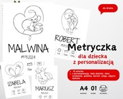 Metryczka dla dziecka chrzest, urodziny do druku A4 Line Art