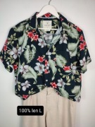 Koszula Męska Jack & Smith 100% Len Lniana Slim Fit Hawajska w Kwiaty L