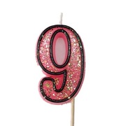 Świeczka z brokatem urodzinowa cyfra 9 na tort