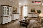 Stylowa Witryna 120`LUDWIK ECRU z Dębowym Blatem BEKAS Producent Mebli 
