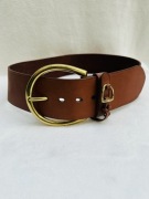 Szeroki pasek brąz Ralph Lauren duży klamra skóra skórzany camel