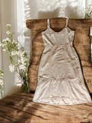 Lniana sukienka boho midi letnia 40 L beżowa len etno hippie haftowana ecru