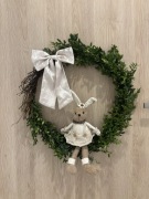 Naturalny wianek na drzwi z bukszpanu, 45cm duży xxl wielkanocny zając 