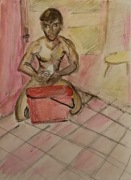 Akt męski, akwarela i wodna kredka