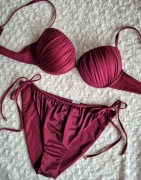 Calzedonia L 85B/80C/75D shiny satin bordeaux bordowy satynowy push-up 