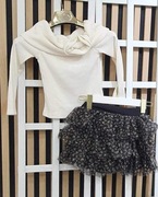 Komplet śmietankowa bluzka sweterek kwiat + spódnica pantera r. 146