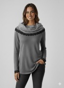 Damski sweter elegancki koronkowy z koronką S 36 luźny bluza szary