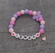 Bransoletka imię imienna z imieniem koraliki zawieszka różowa fioletowa 