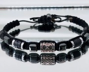 BRANSOLETKA RUNA DAGAZ STAL SZLACHETNA 316L KAMIEŃ LAWA MĘSKA 18cm  UNIKAT