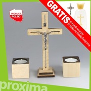 DREWNIANY JASNY KOMPLET KOLĘDOWY Krzyż Świeczniki - Zestaw na KOLĘDĘ