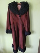 Ciepły kożuch płaszcz brązowy z wełną owczą