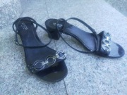 VENEZIA nr 38 włoskie eleganckie sandałki na niskim słupku skóra