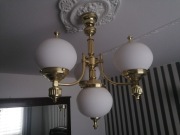 Żyrandol mosiężny pozłacany komplet 