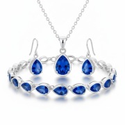 Komplet Biżuterii Srebrnej Łezki z Szafirową Cyrkonią 