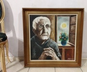 Oryginalny obraz portret babcia na płótnie 75X75cm
