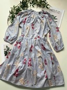 Piękna błękitna sukienka w paski kwiaty XL 42 100% bawełna 