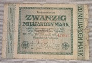 Banknot Rzesza Niemcy 20 miliardów marek 1923 r. seria BK 5 cyfr