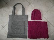 Zestaw czapka M  wełna hafty + komin + sukienka Solar + spódnica Zara 36 