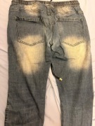 Joggery jeansowe męskie , przebarwienia  - rozmiar L - ściągacz 